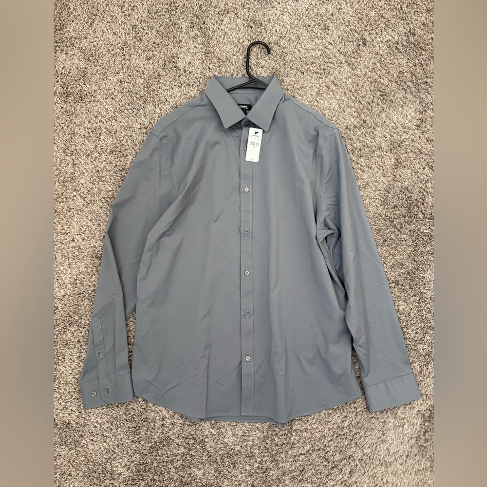 NWT Express Slim Performance Charcoal Dress Shirt